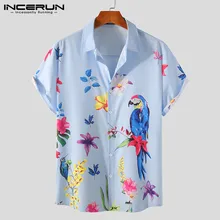 

INCERUN Men Hawaiian Shirt Summer Printed 2021 Lapel Short Sleeve Streetwear Beach Blouse Button Breathable Casual Camisa S-3XL