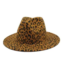 Новая зимняя модная леопардная печать Jazz Fedoras Мужская и женская винтажная мягкая фетровая шляпа досуг большой край фетровая Панама шляпа