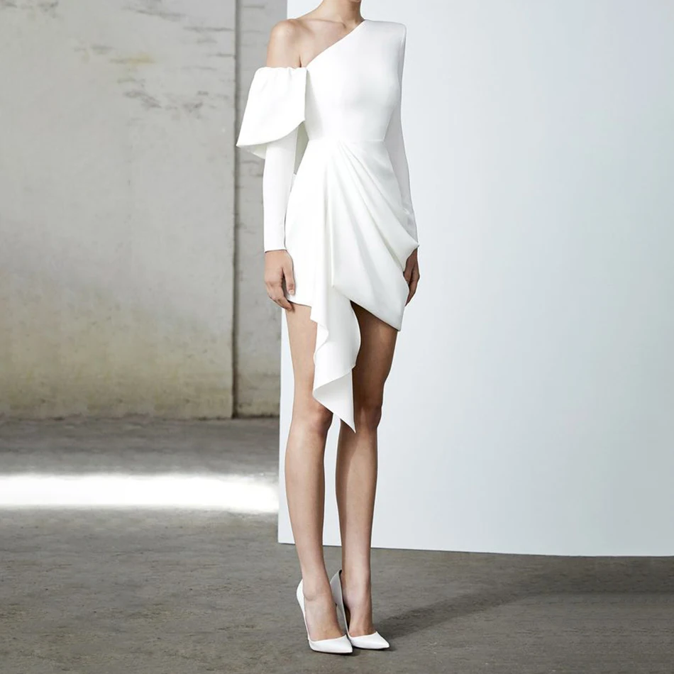 

Adyce 2019 New Autumn White One Shoulder Ruffles Bandage Dress Women Long Sleeve Celebrity Evening Runway Party Dresses Vestidos