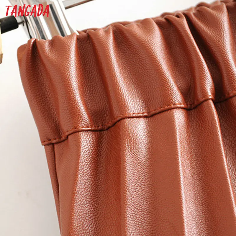 Tangada Женская плиссированная коричневая Юбка-миди юбки faldas mujer на осень-зиму в винтажном стиле; однотонные Женские повседневные шикарные юбки до середины икры 6A322