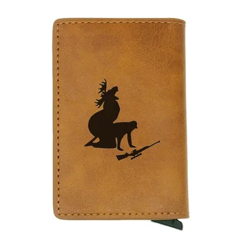 

Laser Engraving Funny Moose Elk Hunting Hunter Rfid Card Holder Men Wallets Vintage Short Purse Pu Leather Slim Small Wallets