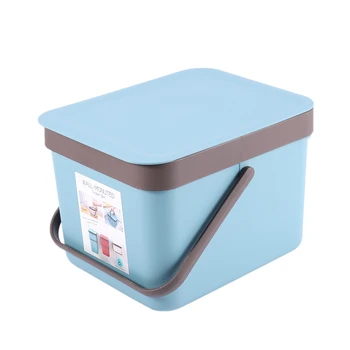 

Simple Kitchen Hanging Waste Bin Covered Trash Cans Solid Color Portable Wall Mounted Garbage Cans Container-Blue-S
