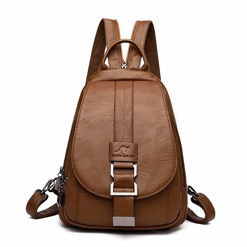 Женские кожаные рюкзаки, высокое качество, рюкзак, женский рюкзак, рюкзак для путешествий, женский кожаный рюкзак Mochilas, школьные сумки - Цвет: brown