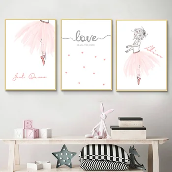 

Pink Ballet Girl Canvas Painting Kids Poster Nordic Posters And Prints Custom Name Wall Art Painting Baby Room Decor Pictures