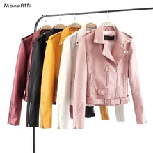 MoneRiff Модные женские осенние зимние черные Куртки из искусственной кожи базовое пальто на молнии байкерская куртка с отложным воротником