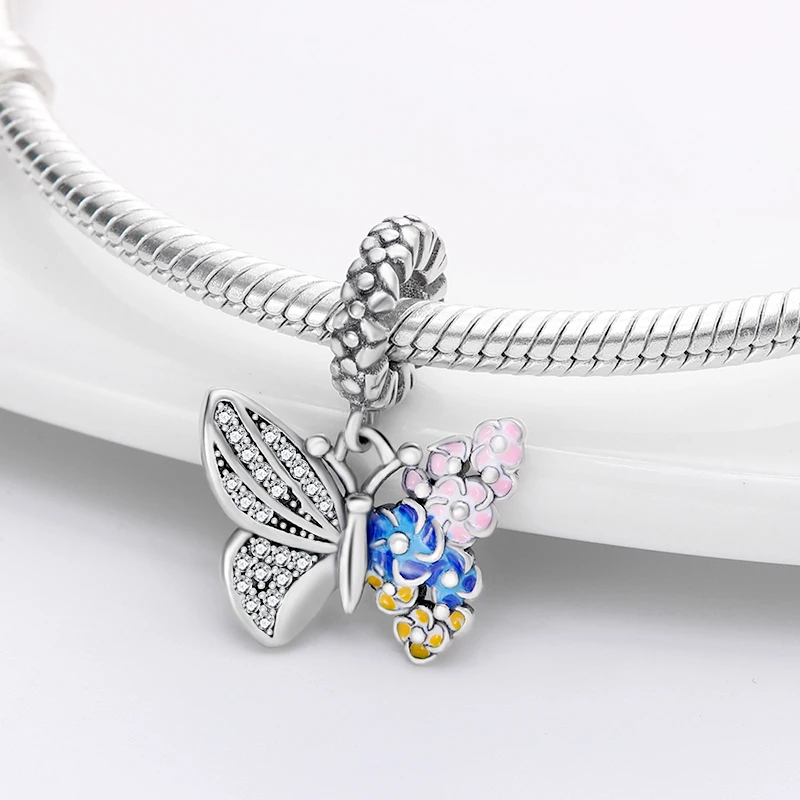 

Silver Color Butterfly Charm Beads Fit Original Pandach Bracelet Women Silver Color Pendant Bead Fine Diy Jewelry Free Shipping