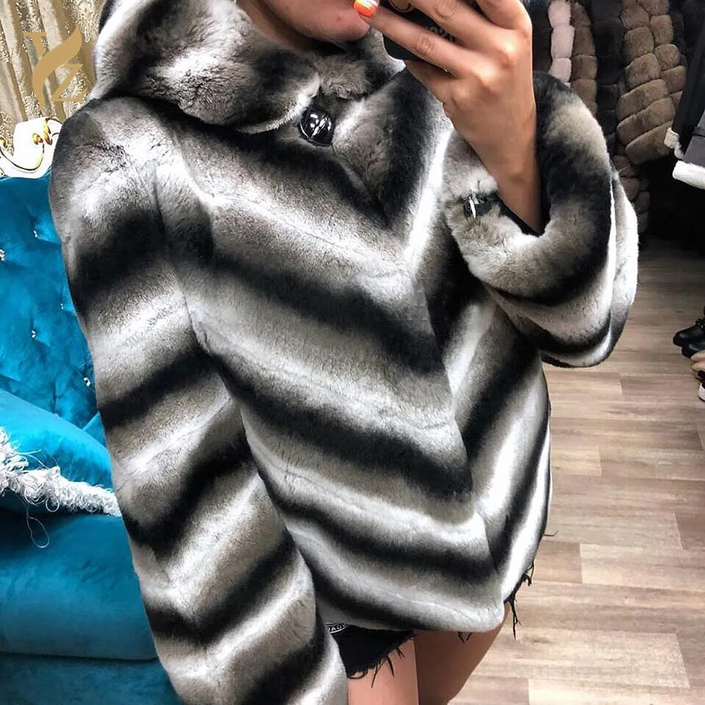Женское зимнее пальто YZ.FURTURE из натурального меха шиншиллы кролика Рекс теплое