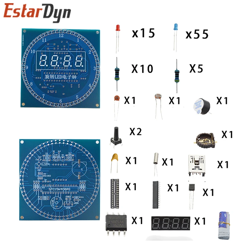 Eletrônico Digital Despertador Kit, Rotativo Módulo de Display LED, SCM Aprendizagem Board, DIY, 51, 5V, DS1302