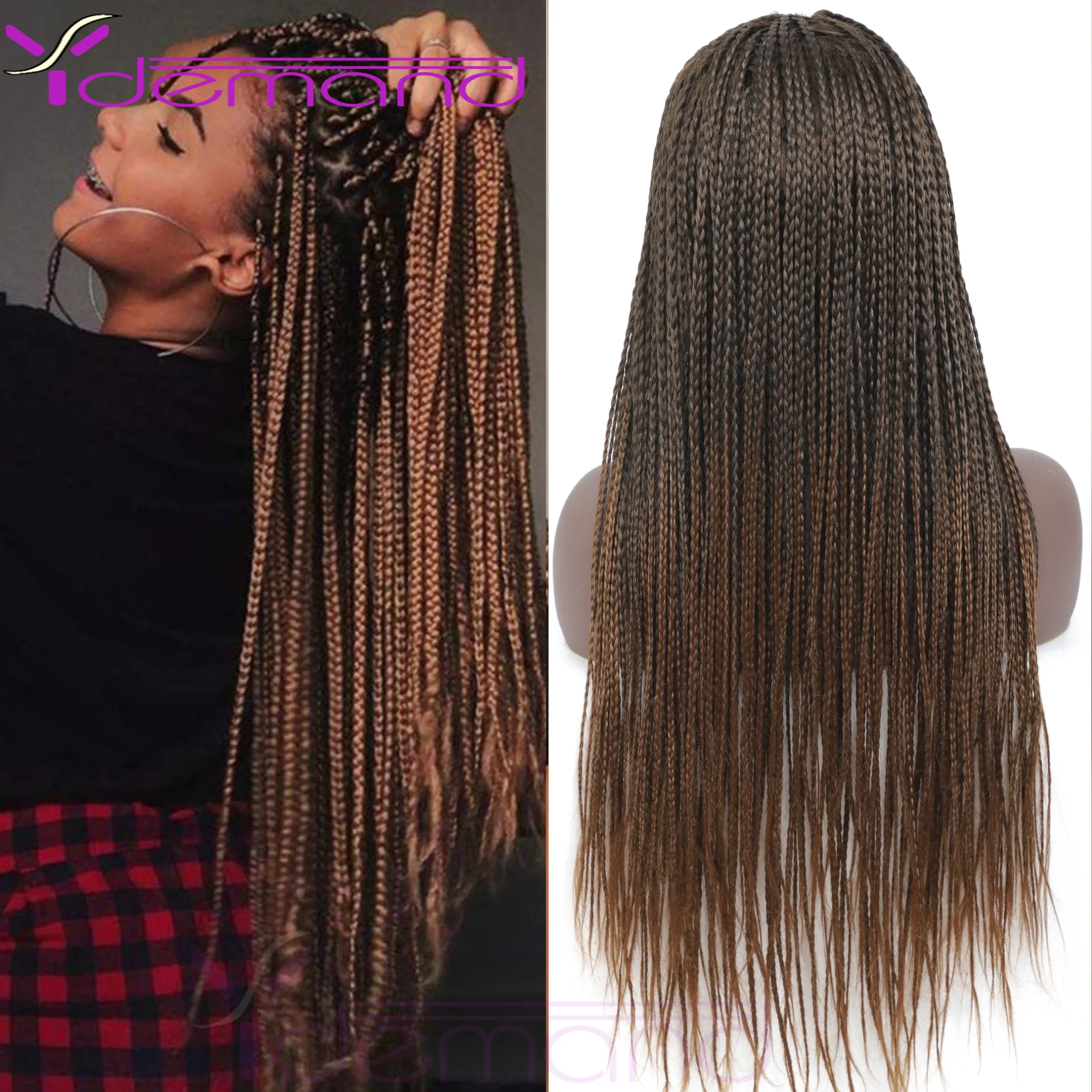 Y Demand Crochet Wigs Toys Braids With Box Long Black Synthetic Wigs for Women Heat Resistant Cosplay Wig Two Tone Braided
