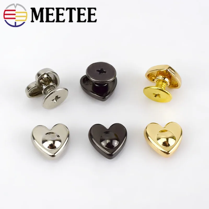 

Meetee 8x8mm Heart Rivet Screw For Bag Hardware Handbag Decorative Studs Button Nail Rivet Metal Buckles Snap Hook Leather Craft