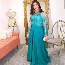 Женское платье для выпускного вечера с длинным рукавом, Зеленое Шифоновое кружевное платье для девочек, vestidos gala, сексуальное платье с рукавами а-силуэта, vestido longo de formatur