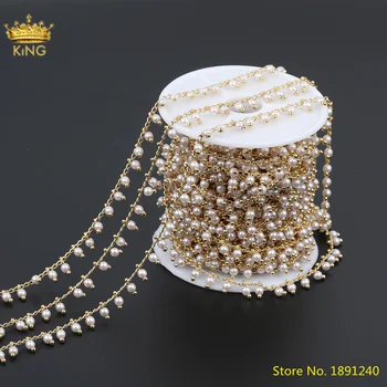

5Meters Sale,3mm Pearl Beads Rosary Chains,Round White Pearl Gold Copper Beads Gold Chains DIY Jewelry Findings HX-LT-251KBI