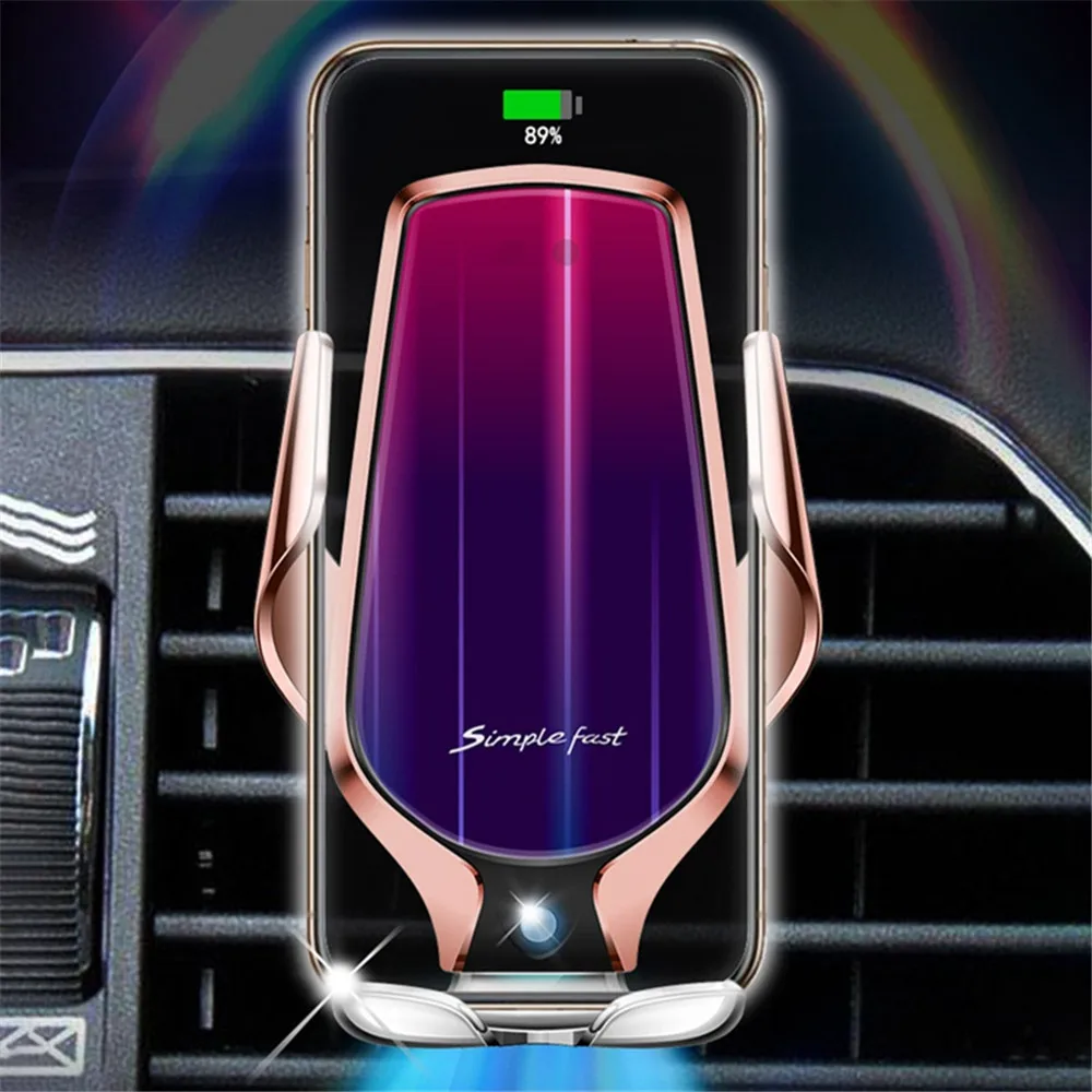 R9 smart sensor, автомобильный беспроводной держатель для зарядки, вращение на 360, 10 Вт, простое Быстрое беспроводное зарядное устройство для huawei, для iPhone X 8, XS, 11 Pro, Max - Цвет: rose  gold