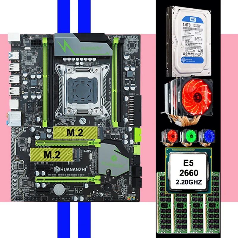 ^Cheap HUANAN ZHI X79 LGA2011 discount motherboard with M.2 slot CPU Xeon E5 2660 SROKK with cooler RAM 32G 1600 RECC 3.5' SATA 1TB HDD