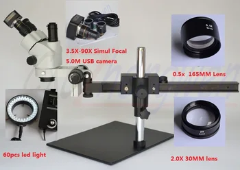 

FYSCOPE 3.5X~90X Simul Focal Trinocular Guide Stereo Zoom Microscope PCB Inspection Microscope + 5.0MP USB Camera