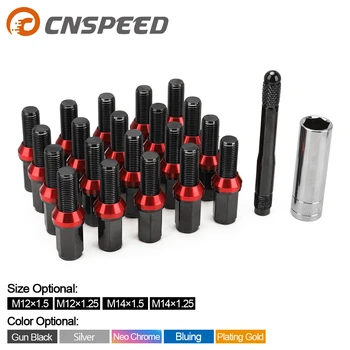 

20PCS lug bolt 28MM extended wheel studs conical seat M14*1.5 Wheel Bolts Lug Nuts with caps for bolts &sleeve Type dowel pin