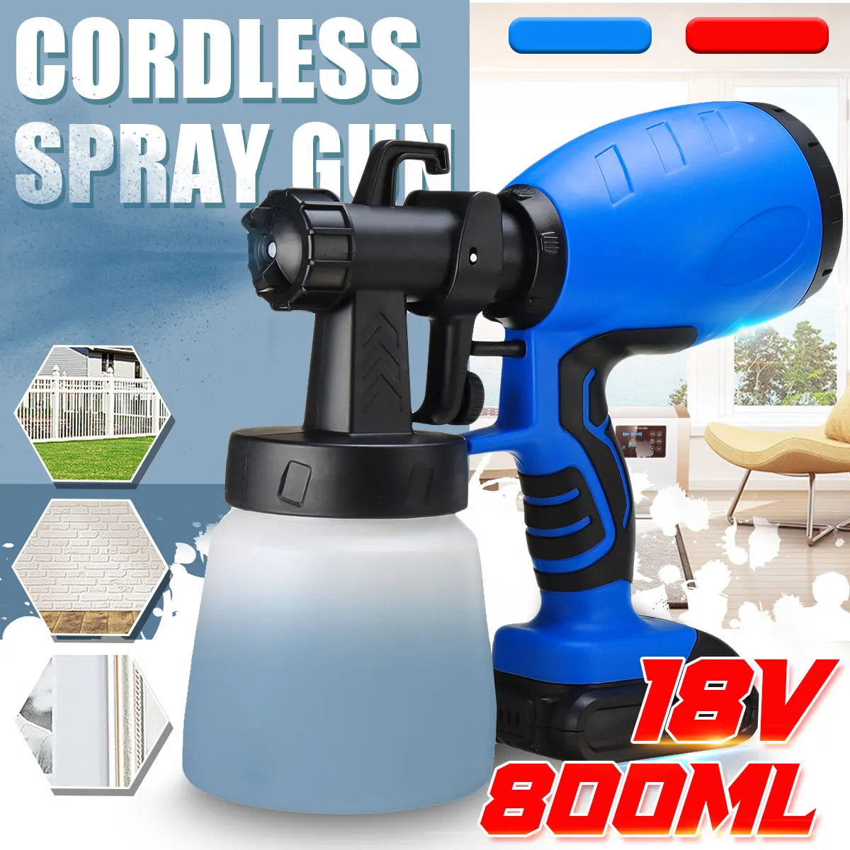 18V 800ml Electric Cordless Spray Gun Household Convenience Paint With Li-ion Battery Regulation High Power Sprayer Tool | Инструменты