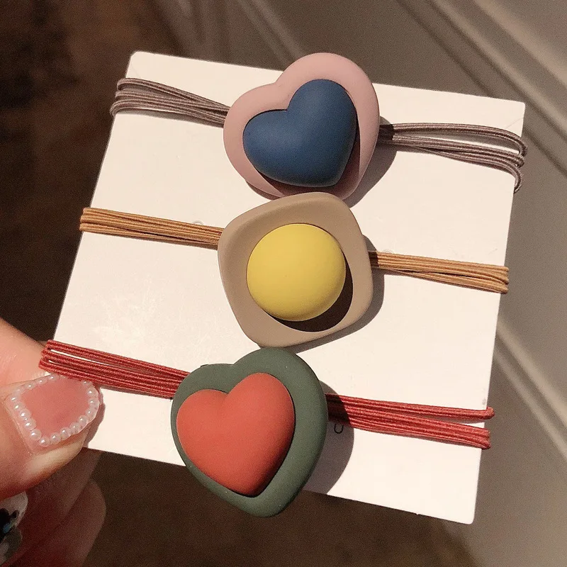 Cute Elastic Hairband Love Heart Square Shape Hair Ties Women Girls Sweet Lovely Hair Headband Accessories Scrunchie Ornament - Image 5