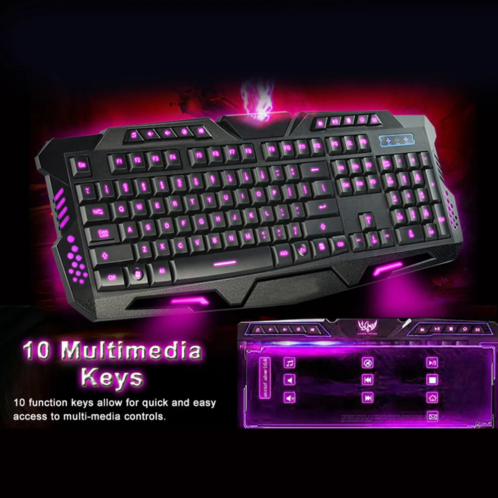 Русский/Английский Gaming Keyboard светодиодный 3-Цвет USB Проводная Цвет Фул дыхание подсветкой Водонепроницаемый компьютер трещины клавиатура 104 клавиш