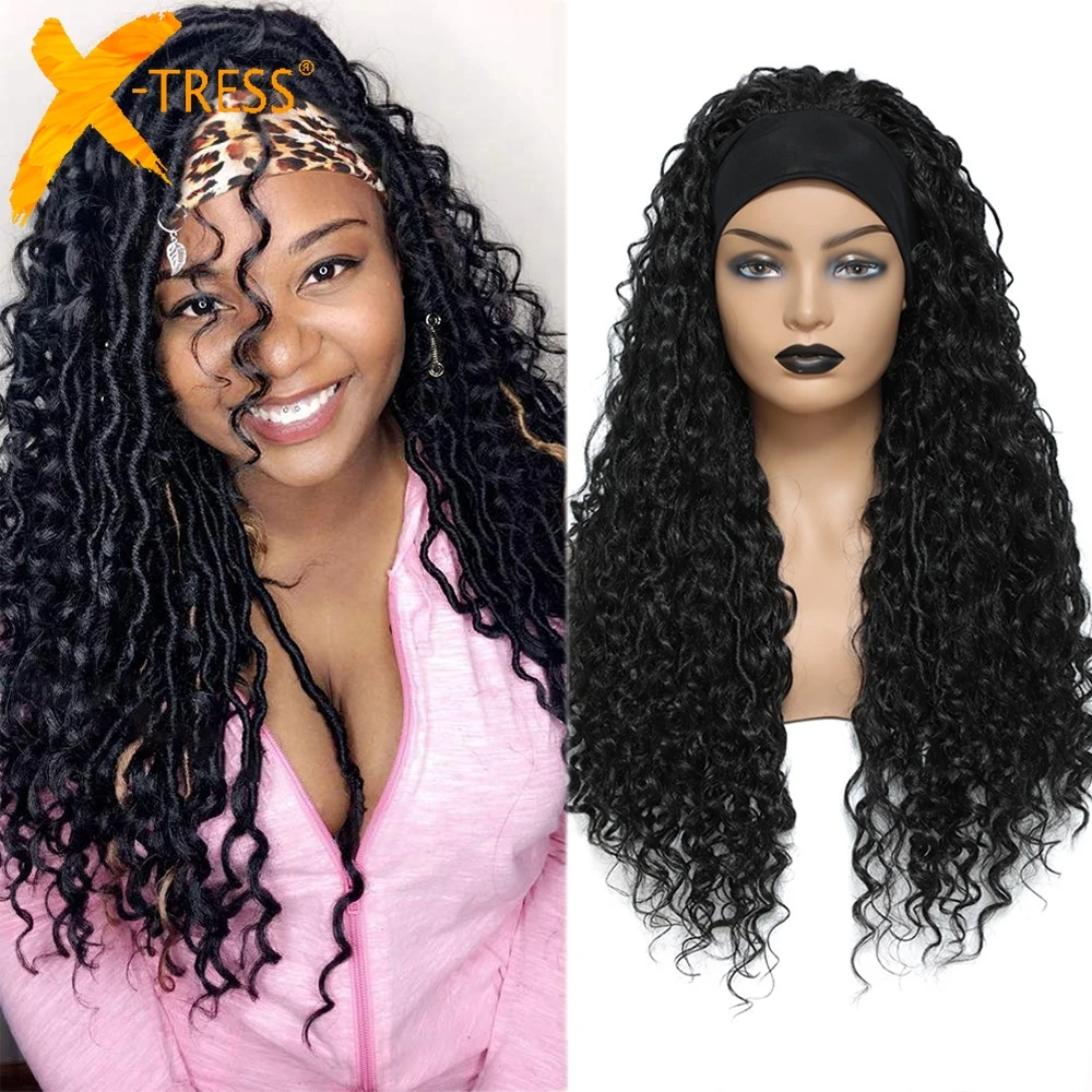 Synthetic Braided Headband Wigs Black Color Crochet Braids Wig Faux locs  Dreadlock Mixed Curly Hairstyle For Women Natural Wigs|Tổng hợp None-Lace  Wigs| - AliExpress