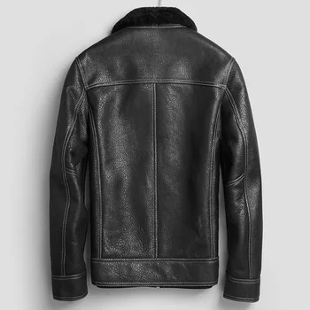 

Real Fur Coat Men Winter Genuine Leather Jacket Sheepskin Coat 100% Wool Lining Real Leather Jackets 71E26A KJ2419
