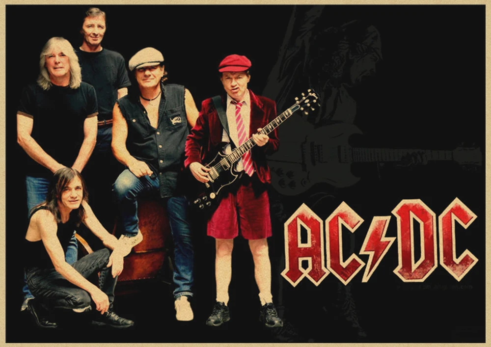 Австралийская рок-группа ACDC Malcolm Angus крафт-бумага винтажный настенный плакат стикер