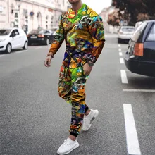 

Spring/Summer Street Hip Hop Men's Set Round Neck Plus Size 3D Printed Skull Pattern Men's Long Sleeve T-Shirt Set Sportswear