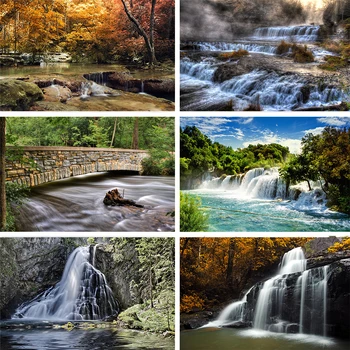 

Nitree Landscape Natural Scenery Stream Water Waterfall Scenes Stone Bridge Backdrop Photo Studio Photography Background Vinyl