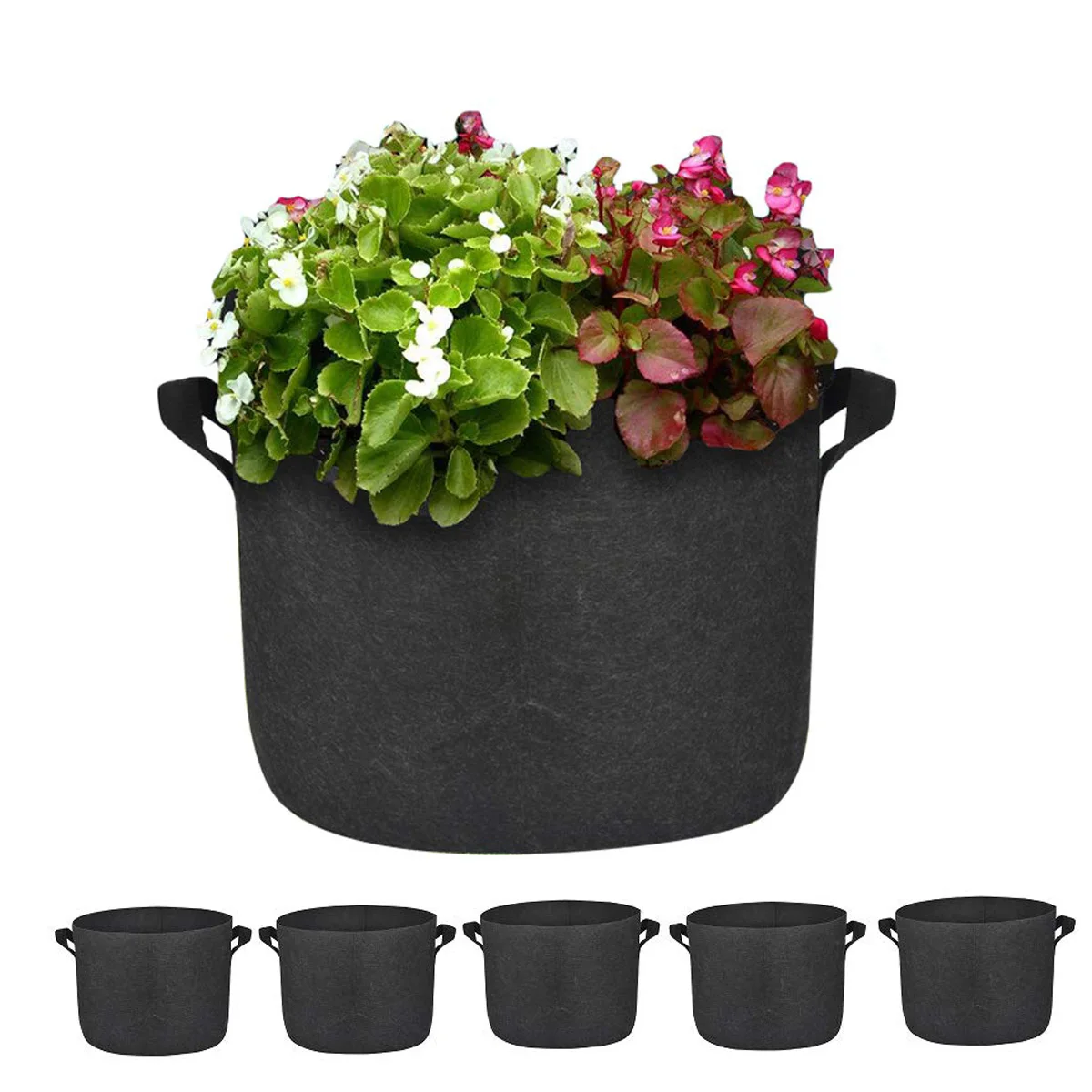 

5PCS Black Fabric Grow Bags 1/2/3/5/7/10/15/20 Gallon Succulents Planter Container Plant Pot with Handles Garden Supplies