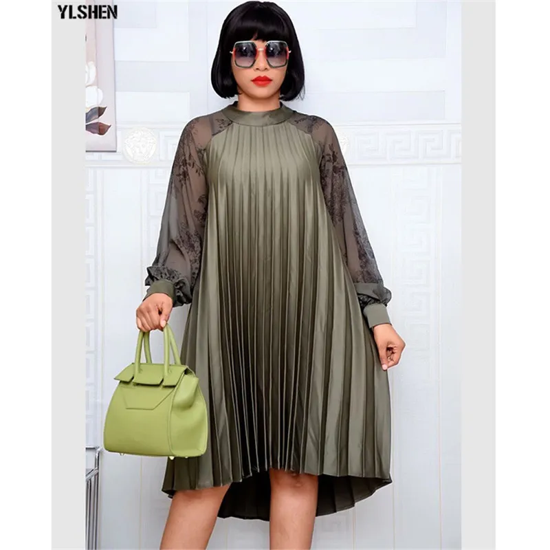 African Style Dresses for Women Casual Pleated Dress Elegant Chic Office Lady A-Line Africa Dress 2019 Autumn Winter Clothing 06