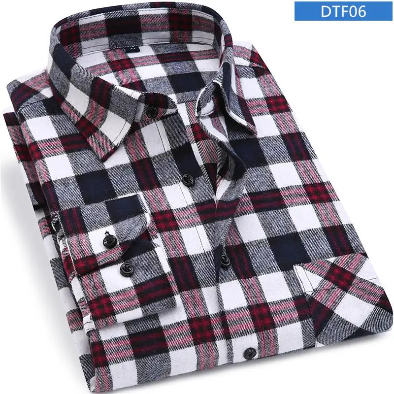 DTF06 Plaid Shirt New Autumn Winter Flannel Red Checkered Shirt Men Shirts Long Sleeve Chemise Homme Cotton Male Check Shirts - Color: DTF06