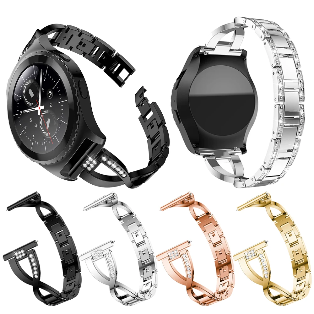 Ремешок из нержавеющей стали с кристаллами для Garmin Vivoactive 3 Samsung Gear S2 Galaxy 41 мм Active 2