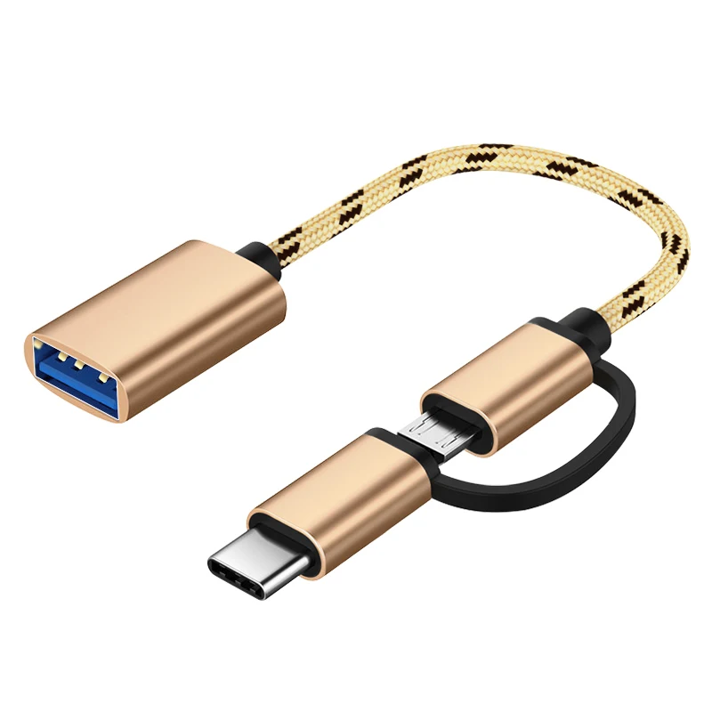 2 в 1 OTG Кабель адаптер USB кабель с нейлоновой оплеткой 0 к разъемом Micro Type C для