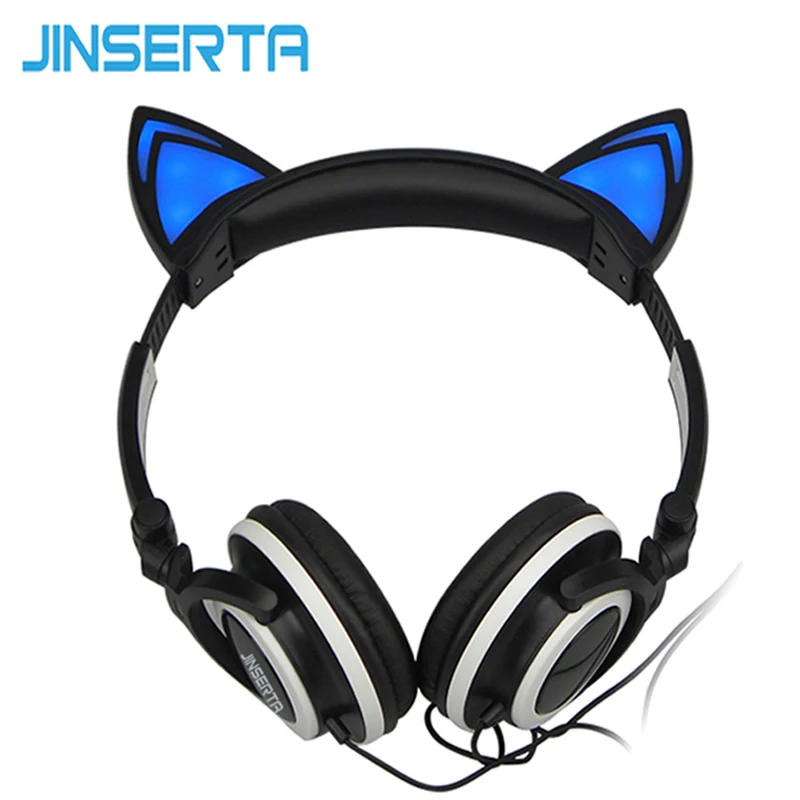 Наушники JINSERTA с кошачьими ушками игровые наушники со светодиодной