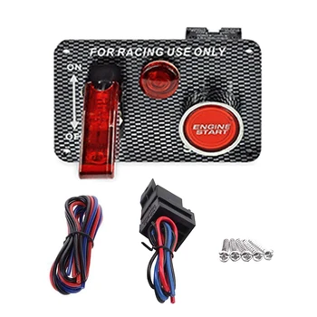 

2in1 Racing Car Toggle Ignition Switch Panel 12V Engine Start Starter Push Button With Red LED Carbon Fiber Car Switch