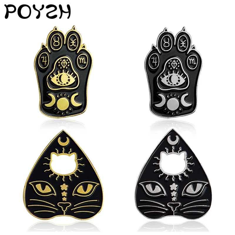 

Black Cartoon Cat claw Brooch Enamel Lapel Pin Peach heart Cat face Metal badge Ancient Egypt 12 constellations kids Punk Gifts