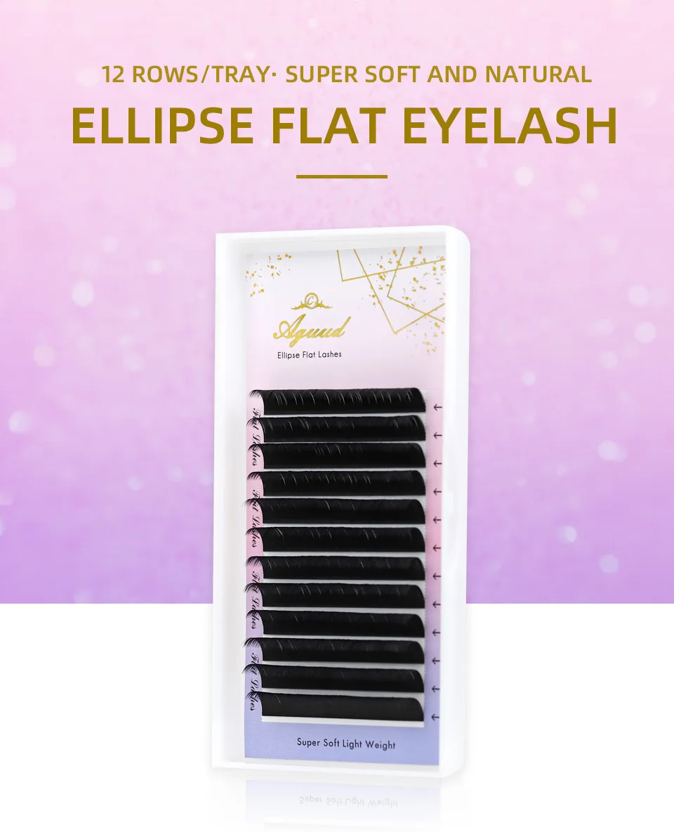 Description Picture 5 of itemAGUUD Ellipse Flat Lashes Extensions Double Split Tip 0.15 0.20 B C CC D DD Super Dark Black Flat Eyelash Extension Makeup Cilia