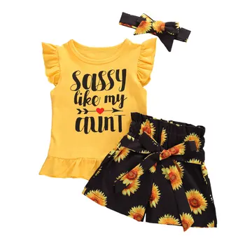 

Pudcoco 1-6Y Summer Casual Toddler Baby Girls Clothes Sets Letter Print Ruffles Sleeve T Shirts Tops+Floral Pants +Headband 3pcs