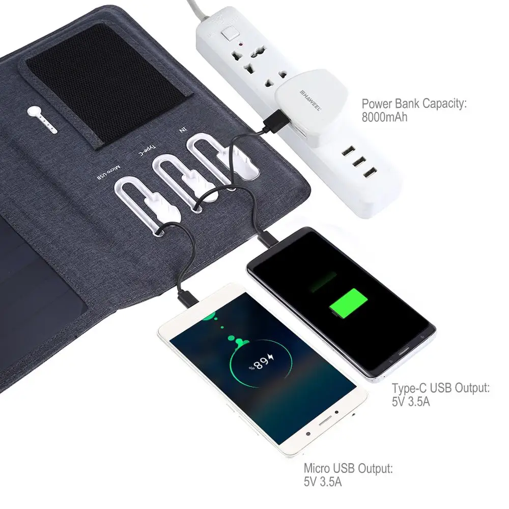 Новая солнечная панель 28 Вт с внешним аккумулятором 8000 мА/ч Micro usb Type c 8 контактных