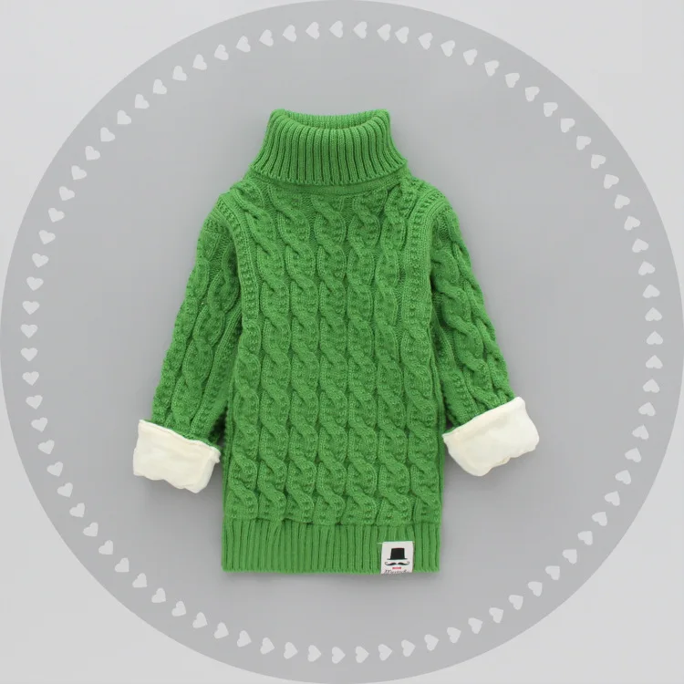 От 1 до 8 лет свитера для мальчиков и девочек; Однотонный мягкий теплый пуловер с высоким воротником для маленьких детей; бархатные зимние свитера с длинными рукавами для девочек - Цвет: Green
