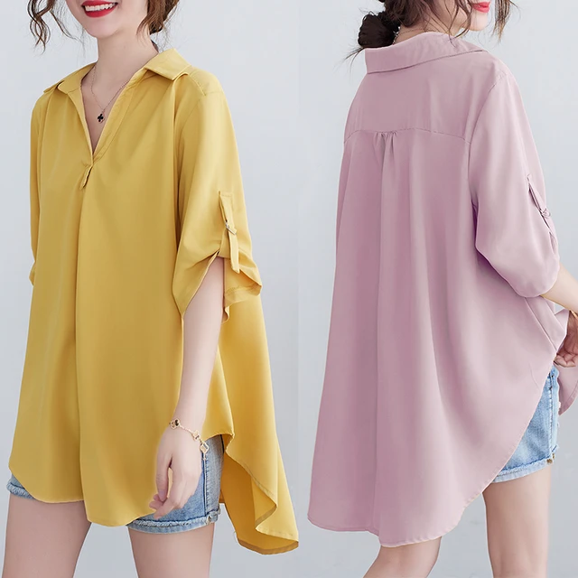 Summer Blouse Chiffon Shirt Women's Clothing Irregular Loose Slim Casual  Short-sleeved Shirts D1220 - Women Blouse - AliExpress