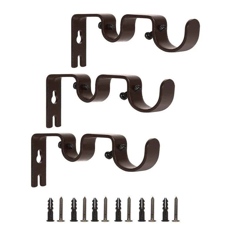 3 Pcs Double Curtain Rod Holder with Heavy Duty Metal Curtain Pole