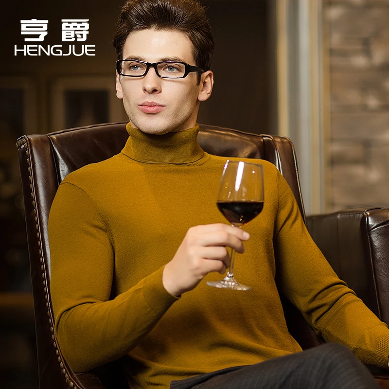 Turtleneck Sweater Men's Pure Wool Sweater Korean Style Bottoming Sweater Thin Large Size Thickened Sweater Autumn and Winter