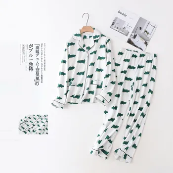 

Casual Pijama Sleepwear Flower-patterned Pajamas for Women Spring and Autumn Long Sleeve Trousers 2 Pcs Lapel Pyjama Sets