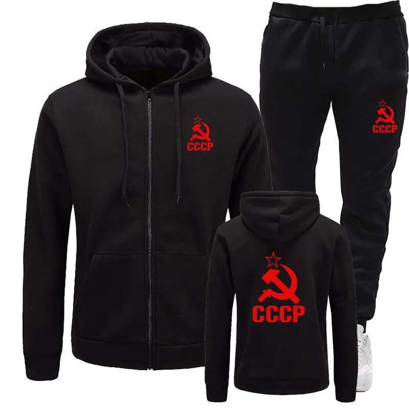 СССР CCCP модные комплекты из двух предметов Для мужчин s толстовки+ бег Штаны костюм Для мужчин повседневная одежда в стиле «хип-хоп» модные Москва Россия футболка высокое качество м - Цвет: black 3