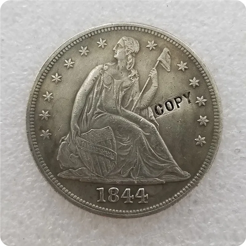 1844 Античное серебро США 1840-186" сидящий Liberty" 1 доллар без девиз копии монет медаль-Реплика коллекционные монеты - Цвет: 1844