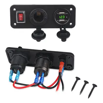 

Waterproof Car Rv Modified Car Charger Power Switch Double Usb Charger Cigarette Lighter Socket Electric Charger