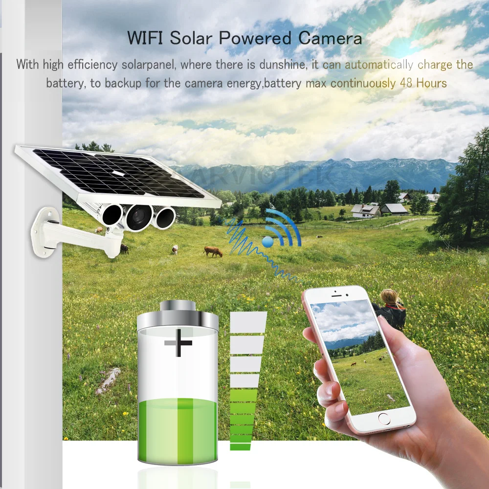 Беспроводная ip камера на солнечной батарейке Wi Fi ONVIF cctv наружное видеонаблюдение