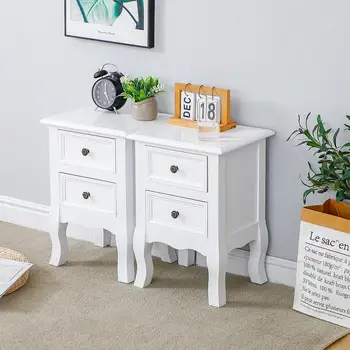 

2PCS/set Bedside Table Household Solid Wood Slide Rail Storage Table Waterproof Scratch Resistant Two Drawer Furniture Table HWC