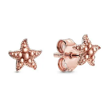 

925 Sterling Silver Earring Summer Beaded Starfish Stud Earrings With Crystal For Women Wedding Gift Pandora Jewelry